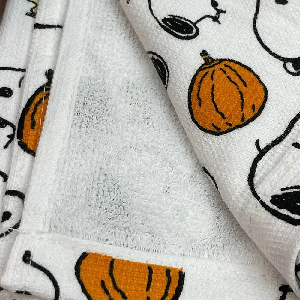 Peanuts Snoopy Woodstock Fall Pumpkins Kitchen Towel Set New Cotton 18x28 2-Pack